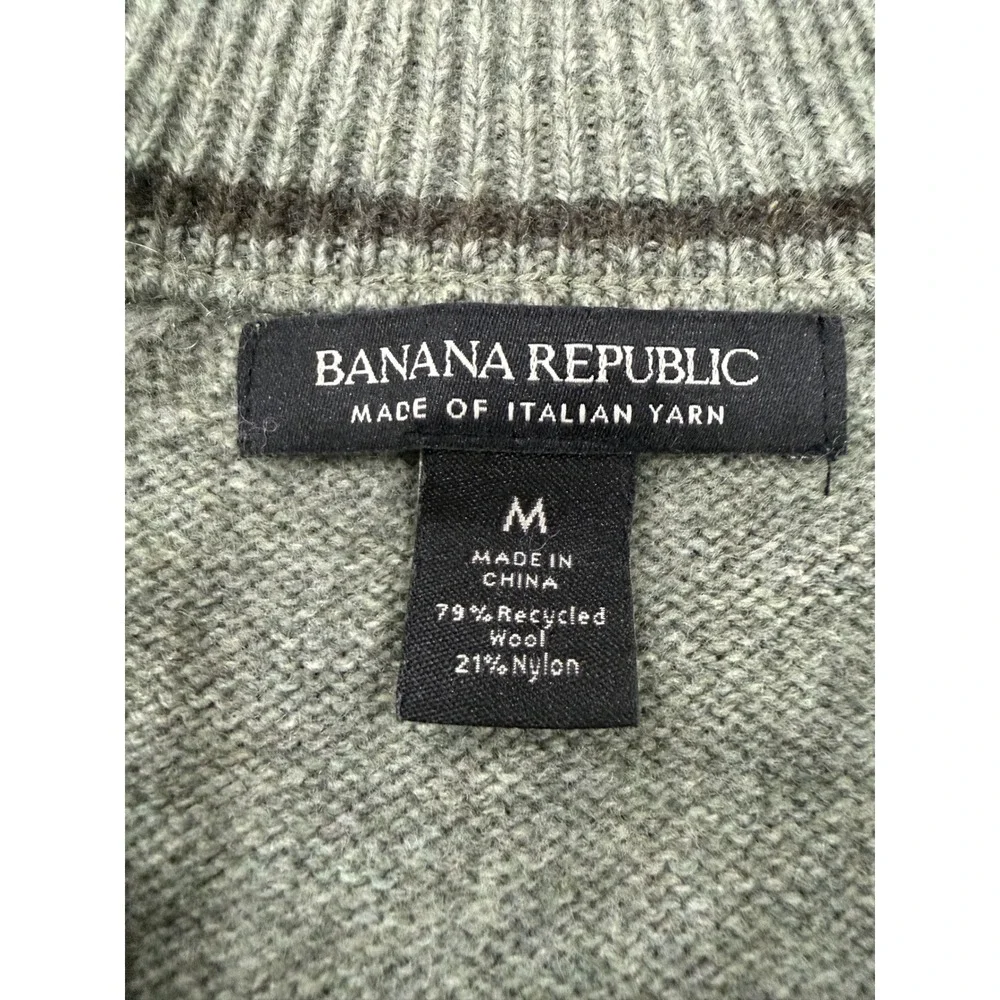 Banana Republic Mens Italian Yarn Wool Quarter Zip Sweater Olive Green M